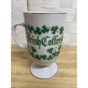 Porcelain Irish Coffee Cup Irish Saying Green Clovers Gold Trim Made In Japan